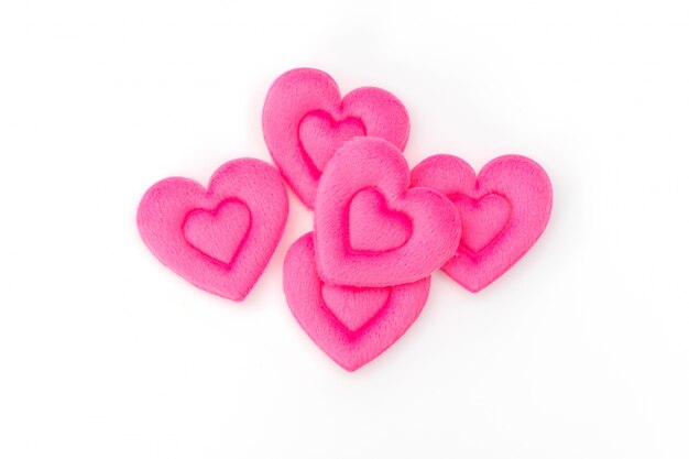 Pink Heart pillow on white background .