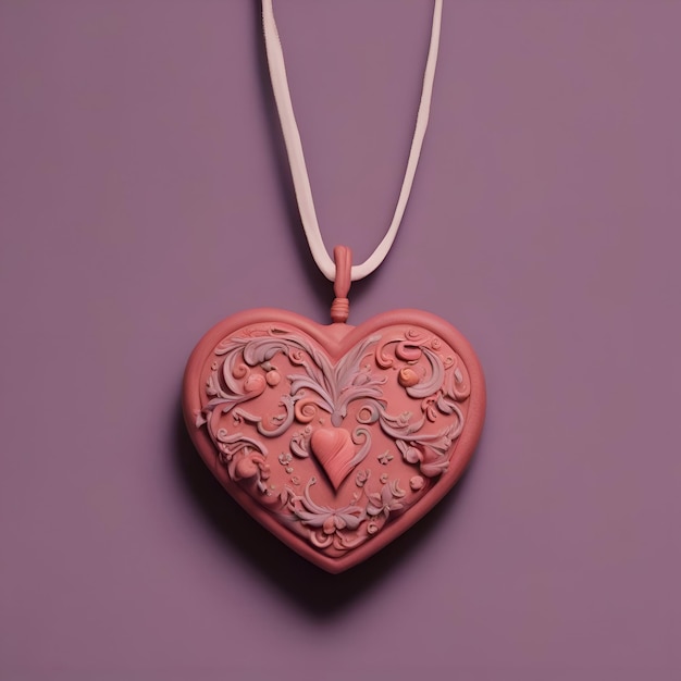 Free photo pink heart shaped pendant on a purple background valentine's day