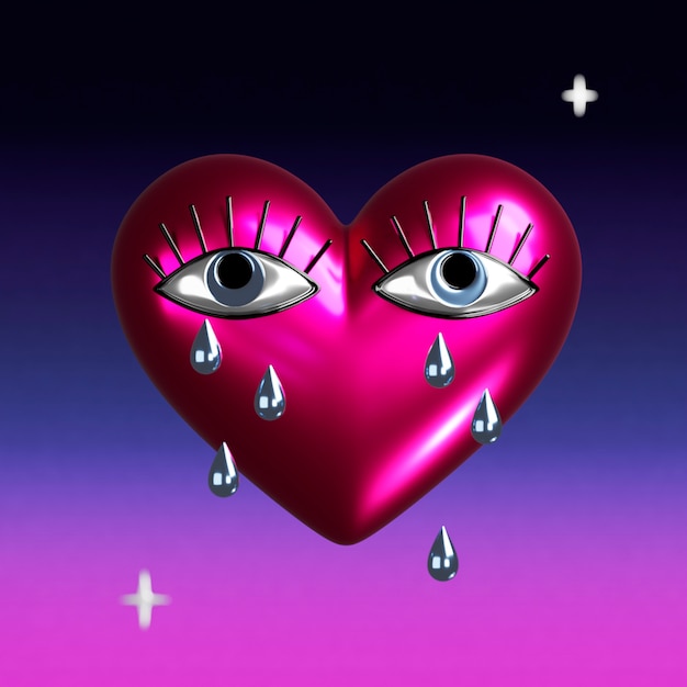 Pink heart with metallic reflective effect