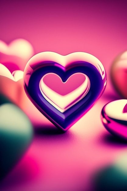 A pink heart with a purple heart on it