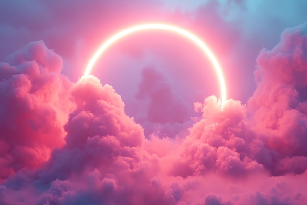 雲の後ろにあるピンクの光のサークル AIが生成した