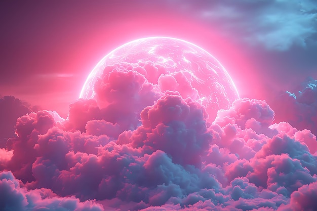 Foto gratuita luna rosa dietro le nuvole nel cielo generata da ai