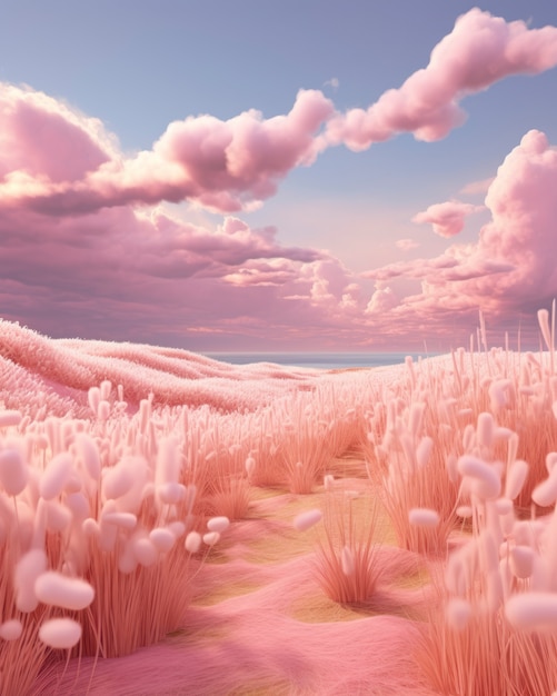 Free photo pink nature landscape with vegetation