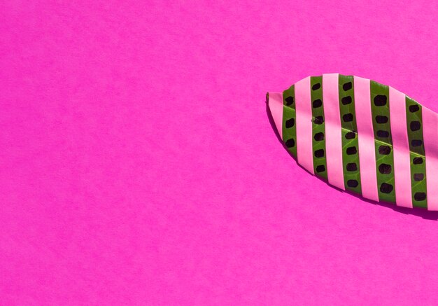 Pink painted leaf with copy space background