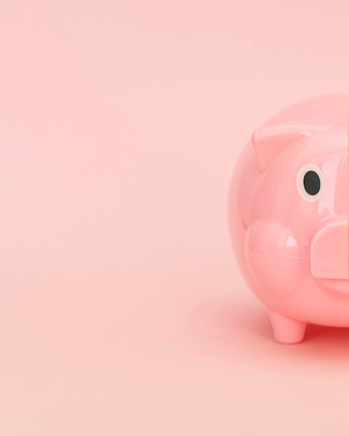 Free photo pink piggy bank with copy space