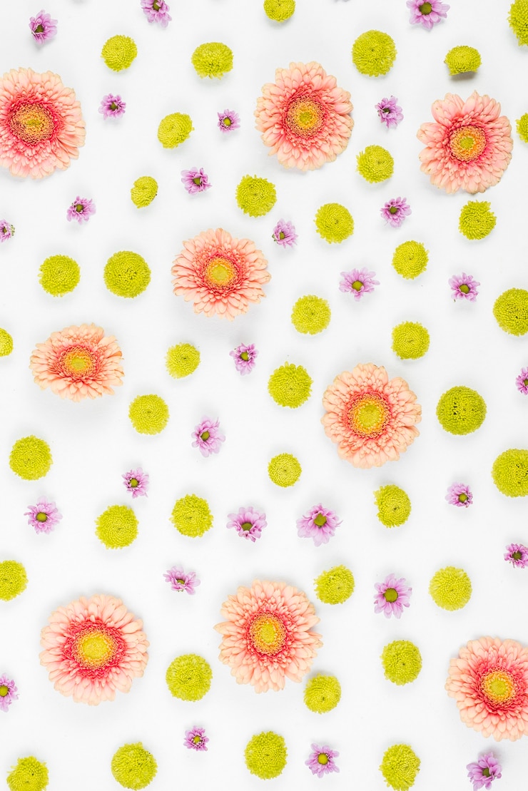 無料Photo ピンク;紫色と緑色の花のパターンは、白い背景に