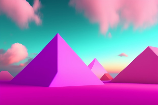 A pink pyramids with a blue sky in the background