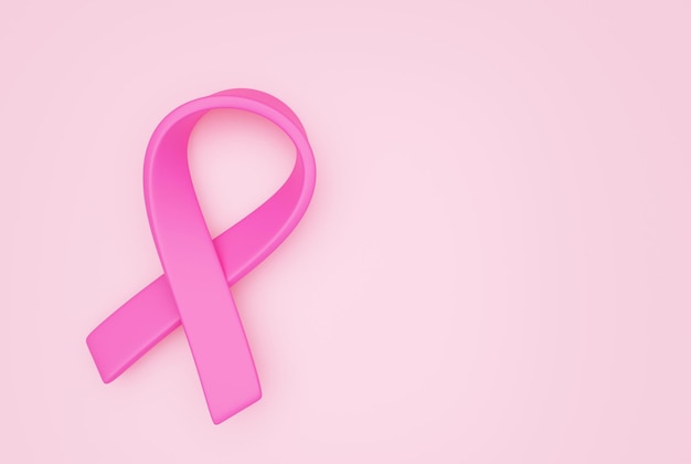 Pink ribbon breast cancer awareness sign or symbol 3d illustration