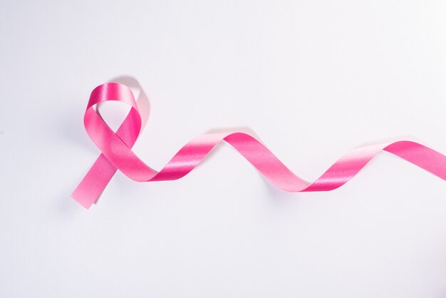 Pink ribbon cancer sign on white