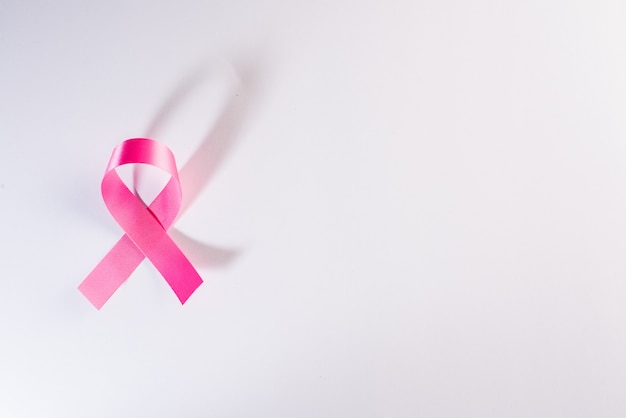 Pink ribbon cancer sign on white