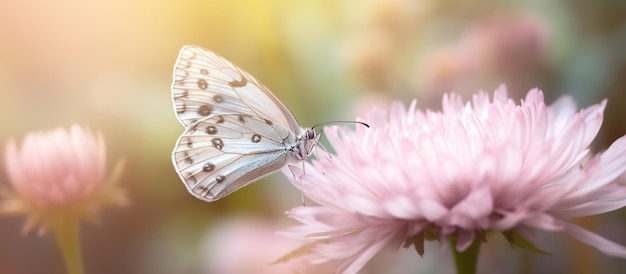 Foto gratuita sfondo floreale naturale romantico rosa con una farfalla bianca sul fiore immagine generata dall'intelligenza artificiale