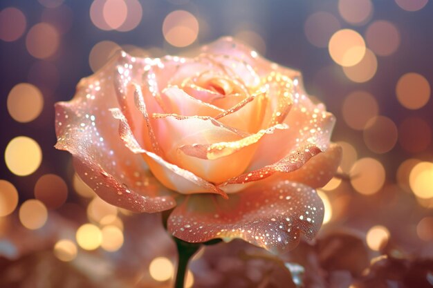Розовый цветок розы на фоне огней боке