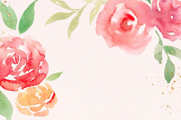 Free photo pink rose frame background spring watercolor illustration