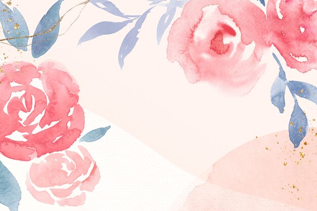 Pink rose frame background spring watercolor illustration