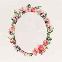 Free photo pink rose frame floral oval badge