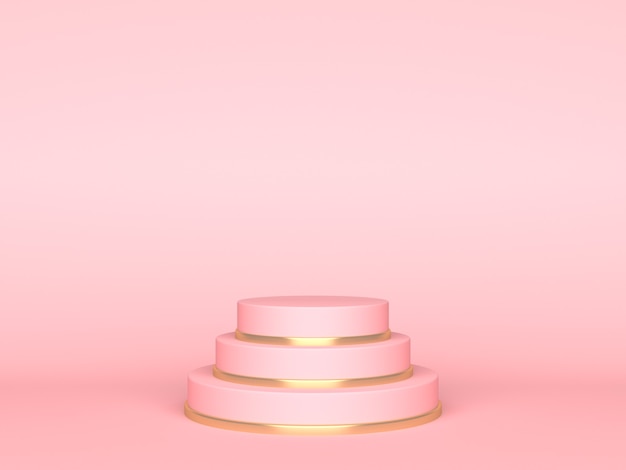 Pink round stage on pink background. backdrop for product display. 3d rendering