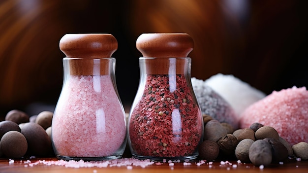 Free photo pink salt and pepper grinders