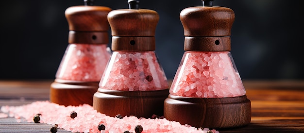 Free photo pink salt and pepper grinders