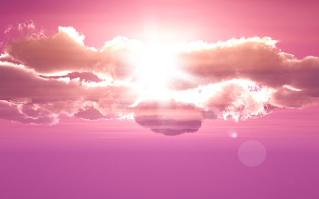 紫の空に雲のレンダリング3D