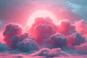 Free photo pink sun behind clouds in the sky ai generated