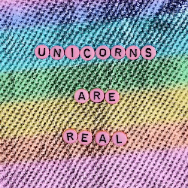 핑크 UNICORNS ARE REAL 비즈 메시지 타이포그래피