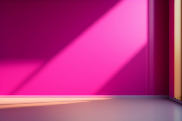 太陽の光が差し込むピンクの壁