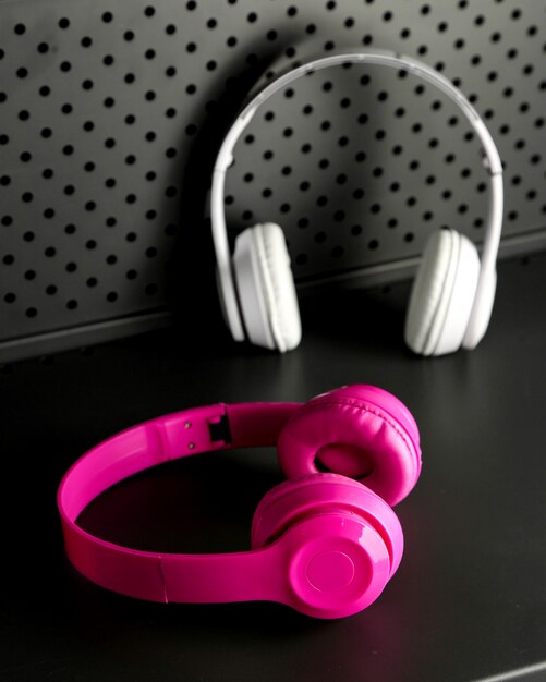 Pink and white wireless headphones