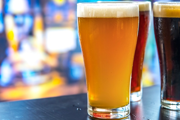 Pints of draught beer macro photography