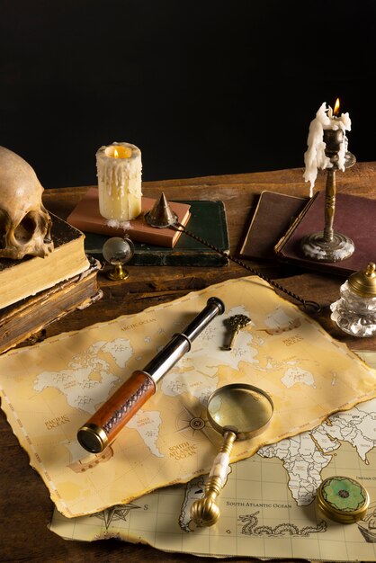 Pirate artifacts arrangement still life