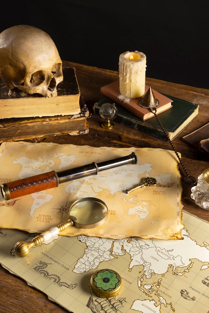 Pirate artifacts arrangement still life