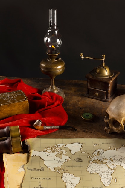 Pirate artifacts arrangement still life