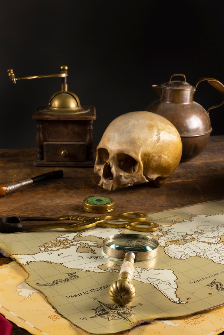 Free Photo pirate artifacts arrangement still life