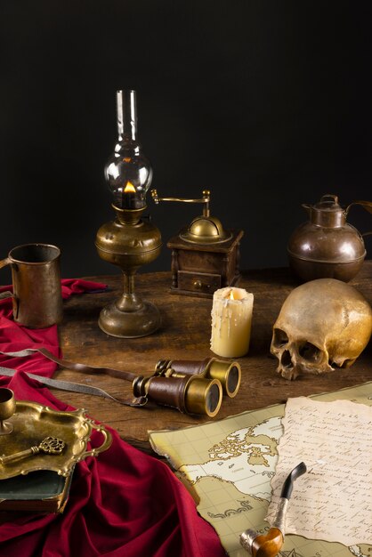 Pirate artifacts arrangement still life