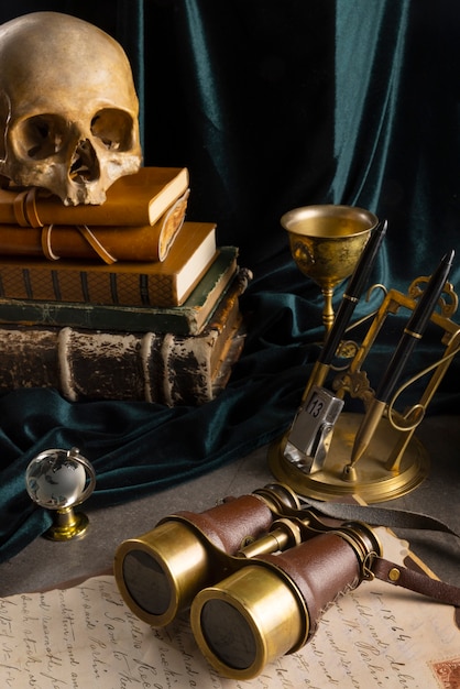 Free photo pirate artifacts arrangement still life