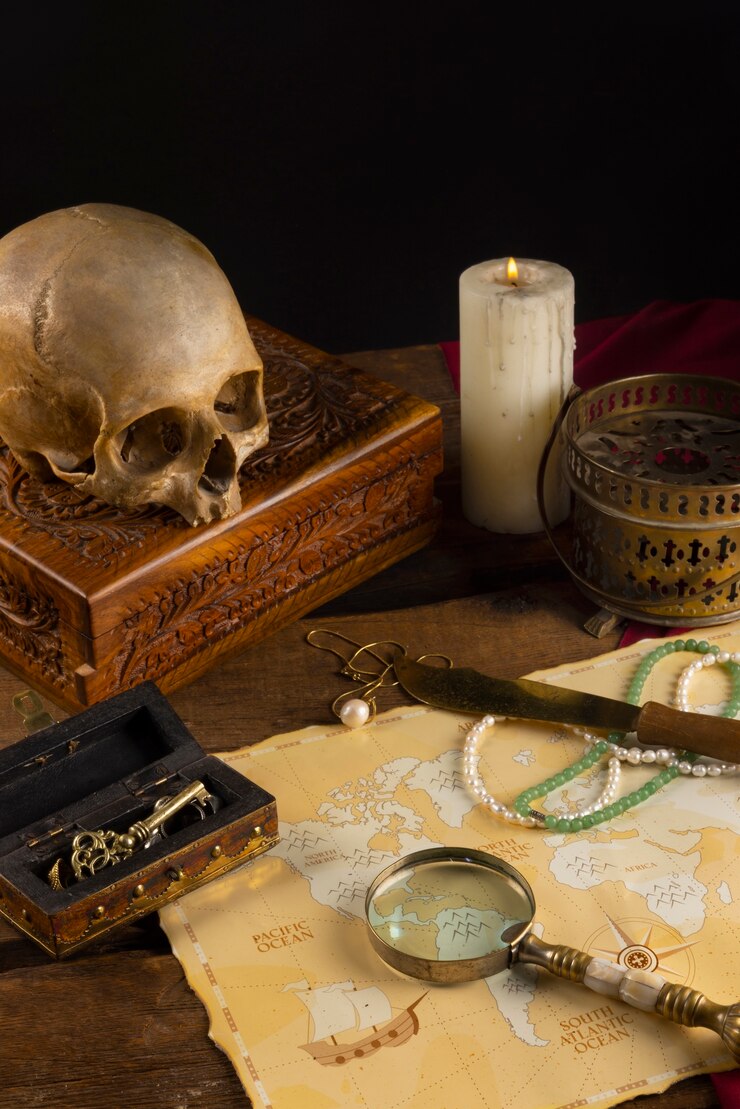 Free Photo pirate artifacts arrangement still life