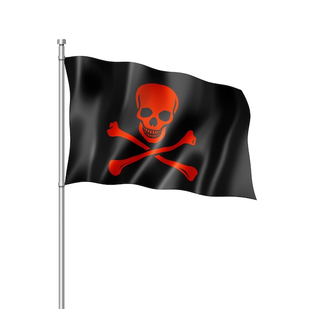 Pirate flag, jolly roger, three dimensional render, isolated on white
