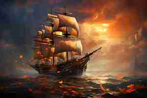 Free photo pirate ship illustration