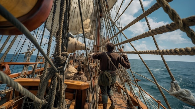 Free photo pirate ship sailing on the sea