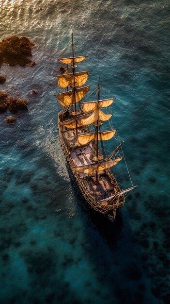 Pirate ship sailing on the sea