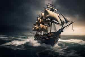 Free photo pirate ship sailing on the sea