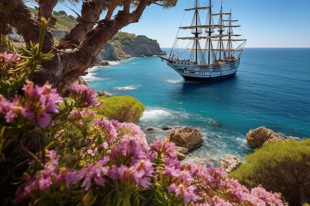 Free photo pirate ship sailing on the sea