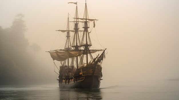 Pirate ship sailing on the sea