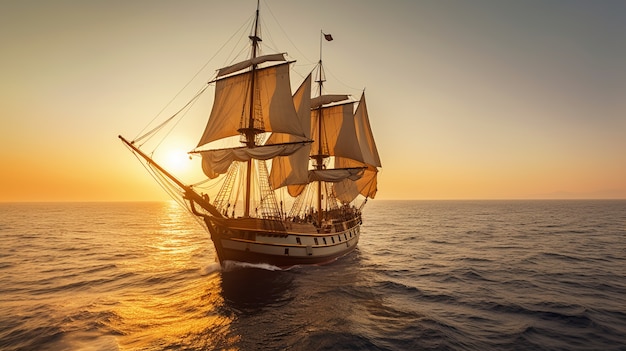 Pirate ship sailing on the sea