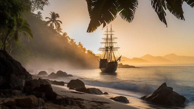 Free photo pirate ship sailing on the sea