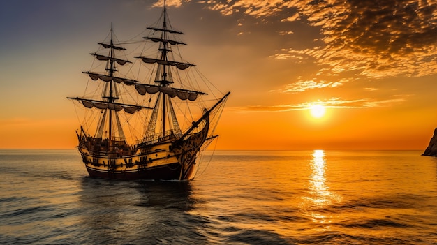 Free photo pirate ship sailing on the sea