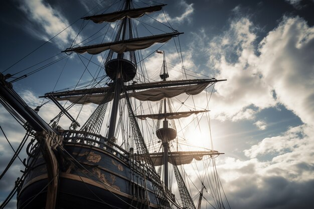 Pirate ship sailing on the sea