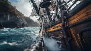 Free photo pirate ship sailing on the sea