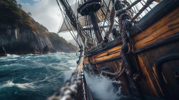 Free Photo pirate ship sailing on the sea