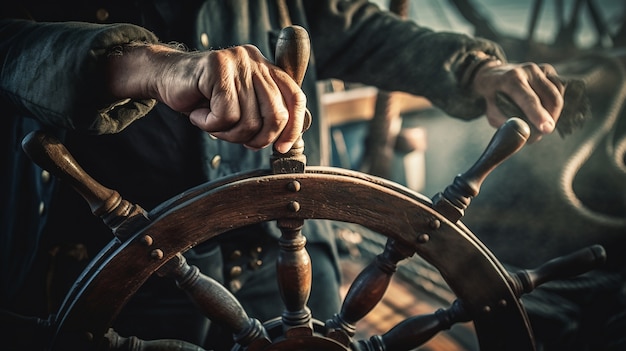 Free photo pirate steering the helm