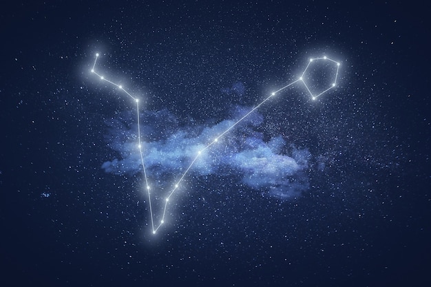 Pisces sign constellation with clouds